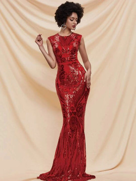 Shop 2021 Red Scoop Cut Out Back Sequin Mermaid Prom Dress Under 79