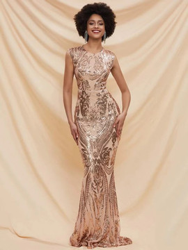 Shop 2021 Gold Scoop Cut Out Back Sequin Mermaid Prom Dress Under 79