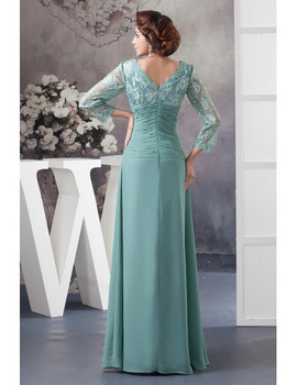 V-neck Green Lace Chiffon Mother of the Bride Dress