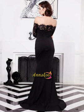 Black Off The Shoulder Lace Sleeve Mermaid Prom Dress
