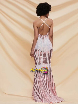 Shop 2021 Pink Sexy Criss Cross Backless Sequin Prom Dress Under 79