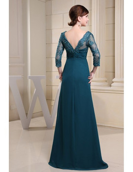 V-Neck Green Chiffon Lace Mother of the Bride Dress
