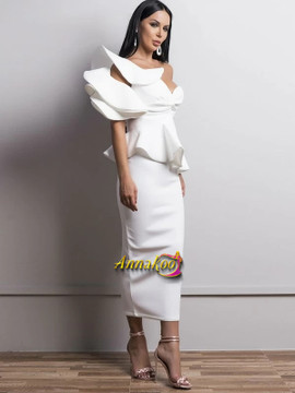 Shop 2021 Unique White Ruffle One Shoulder Peplum Pencil Prom Dress Under 65