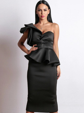 Shop 2021 Unique Black Ruffle One Shoulder Peplum Pencil Prom Dress Under 68