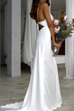 Shop 2021 Satin Cowl Neckline Straps White Simple Wedding Dress Under 