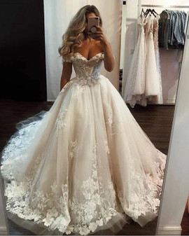 Shop 2021 Beautiful Off The Shoulder Tulle Appliques Ball Gown Wedding Dress Under 228