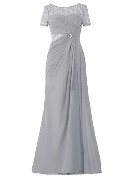 Illusion Lace Bateau Silver Long Mother of the Bride Dress