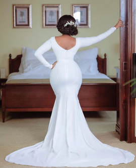 Spandex White Mermaid Long Sleeves Bridal Wedding Dress