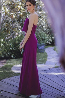Chiffon Cut Neck Purple Floor Length Zipper Prom Dress