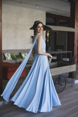 Shop 2021 One Shoulder Chiffon Sky Blue Floor Length Prom Dress Under 129