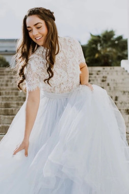 Shop 2021 Short Sleeve Lace Top Backless Tulle Appliques A Line Wedding Dress Under 198