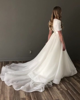 buy Annakoo Organza Satin Short Sleeve A-Line White Wedding Dress Under 148