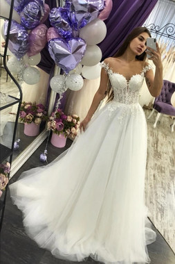 Buy 2021 Off The Shoulder A Line Tulle Appliques Romantic Wedding Dress Under 168