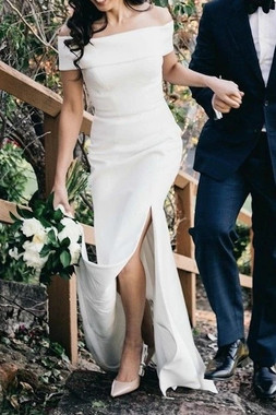 Buy Annakoo 2021 Off The Shoulder Satin Sheath Column Elegant Wedding Dress Under 138