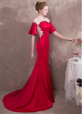 Acetate Satin Jewel Beadings Mermaid Evening Dress