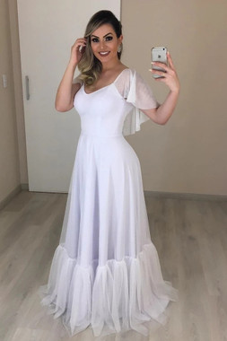 Buy Annakoo 2021 Cap Sleeve Tulle V Neck A Line Backless Wedding Dress Under 169