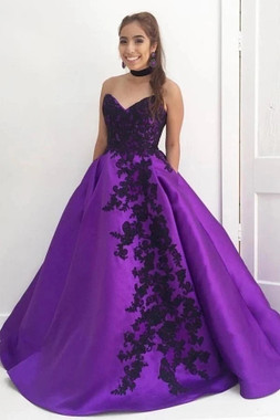 Shop 2021 Purple Sweetheart Satin Appliques Prom Dress With Pockets Under 168