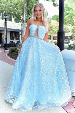 Shop Annakoo Cut Out Blue Sweetheart A Line Appliques Crystal Tulle Prom Dress Under 169