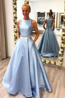 Shop 2020 Elegant Satin Jewel Beading A Line Long Prom Dress Under 139