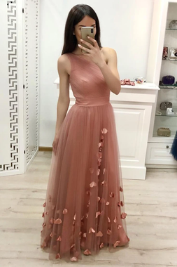 Shop 2021 One Shoulder Tulle A Line Pink 3D Flower Prom Dress Under 139

