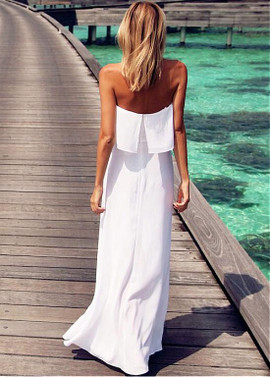 Simple Chiffon Strapless Long Sheath/Column Wedding Dress