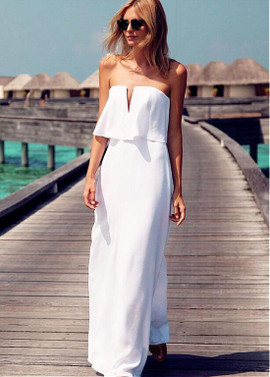 Simple Chiffon Strapless Long Sheath/Column Wedding Dress
