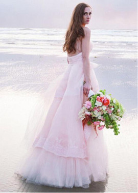 Tulle  Sweetheart Blush A-line Appliques Wedding Dress 