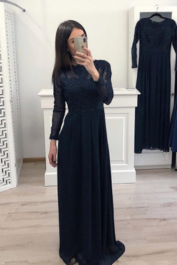 Shop ANNAKOO 2021 Scoop Black Long Sleeves Chiffon Appliques A Line Prom Dress Under 139
