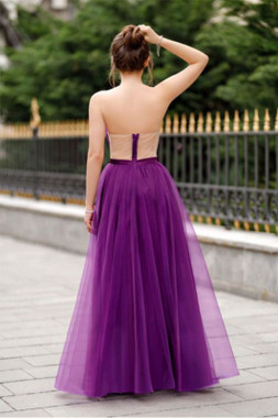Shop ANNAKOO 2021 Sweetheart Tulle A Line Sheer Back Purple Sleeveless Prom Dress Under 128