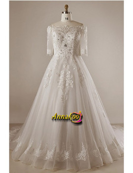 Buy 2021 Ivory Off The Shoulder Beaded Lace Half Sleeves Plus Size Wedding Dress Under 279