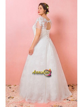 Buy 2021 Jeweled Waist Beading A Line  Short Sleeves Plus Size Wedding Dress Under 199