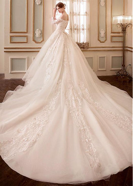 Long Sleeve Off-the-shoulder Beading A-line Wedding Dress 
