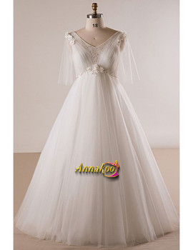 Buy 2021 Half Sleeve V Neck Tulle Appliques A Line Plus Size Wedding Dress Under 169