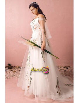 Shop 2021 Long Tulle Flowers Puffy Sleeves Embroidery Plus Size Wedding Dress Under 149