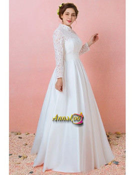 Shop 2021 High Neck Long Sleeve Lace & Satin A Line Plus Size Wedding Dress Under 167