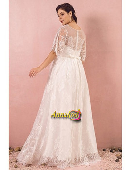 Buy 2021 Ivory Lace Beading Puffy Lace Sleeves Plus Size Wedding Dress Under 169