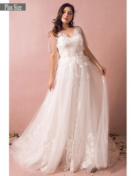 Shop 2021 Boho Plus Size Short Sleeve Appliques Beach Wedding Dress Under 228