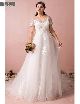 Buy 2021 Boho Lace A Line Beach Short Sleeve Plus Size Wedding Dress Under 235