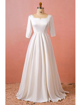 Shop 2021 Satin Square Neck  Half Sleeves Plus Size Wedding Dress Under 159