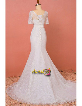 Buy 2021 Fitted Mermaid Short Sleeves Lace V Neck Plus Size Wedding Dress Under 169