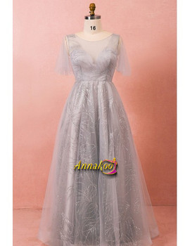 Shop 2021 Grey Sparkly Sequins Puffy Sleeves Plus Size Modest Prom Dress Under 165