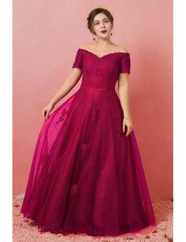 Shop 2021 Burgundy Lace Off Shoulder Lace Up Plus Size Formal Prom Dress Under 179