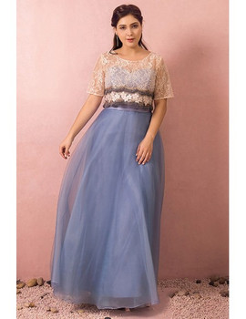 Buy 2021 Blue Tulle Removable Lace Jacket A Line Flower Plus Size Prom Dress Under 148