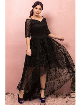 Buy 2021 Black Lace Short Sleeves High Low Plus Size Prom Party Dress Under 129