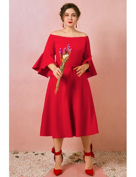 Shop 2021 Red Bell Sleeves Mid Length Short Plus Size Prom Dress Under 98