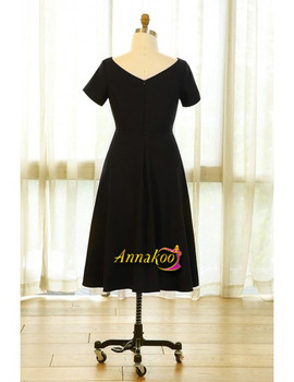 Shop 2021 Black Tea Length Satin Short Sleeves Plus Size Prom Dress Under 115