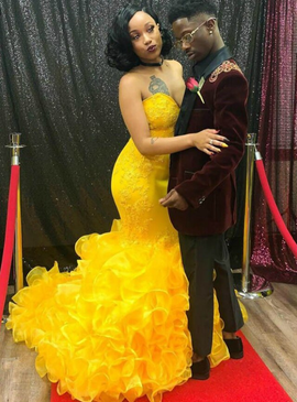 Shop Annakoo Sweetheart Ruffles Yellow Mermaid Organza Appliques Prom Dress Under 185