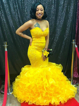 Shop Annakoo Sweetheart Ruffles Yellow Mermaid Organza Appliques Prom Dress Under 185