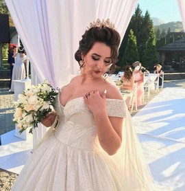 Sequins Off the Shoulder Ivory Ball Gown Wedding Dress