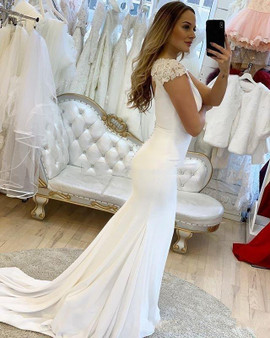 Buy ANNAKOO 2021 Deep V-neck Backless White Mermaid Satin Appliques Wedding Dress Under 145